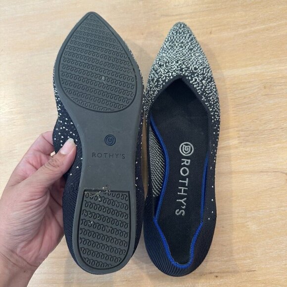 Rothy’s Point Women's Midnight Black Sparkle Pointed Toe Ballet Flats Retired 8 - Picture 6 of 6